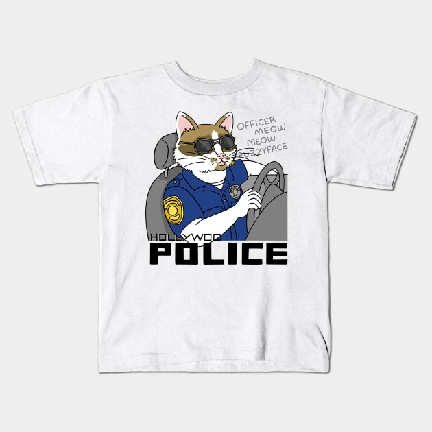 Officer Meow Meow Fuzzyface Kids T-Shirt by JuanGuilleBisbal